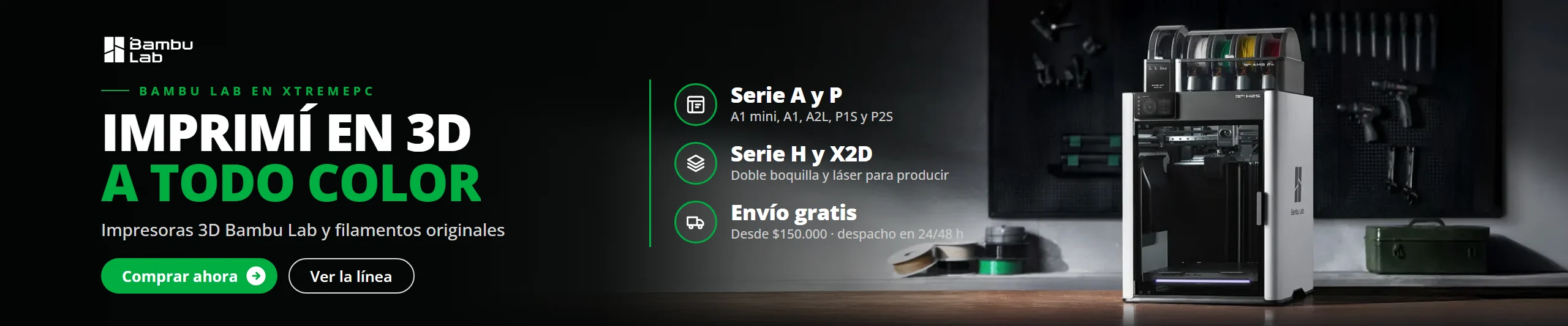 Bambu Lab en Jazz Pc: impresoras 3D serie A, P, H y X2D y filamentos originales