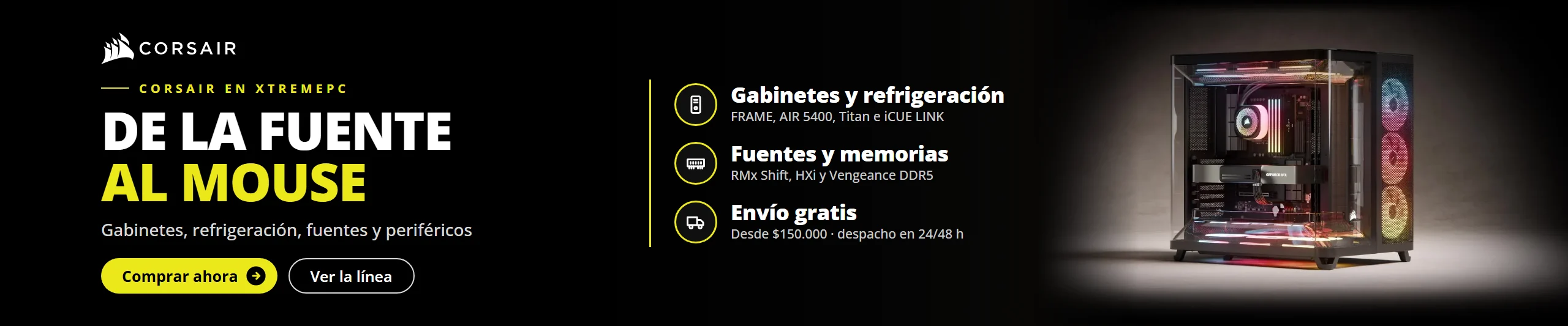 Corsair en Jazz Pc: gabinetes, refrigeración líquida, fuentes, memorias Vengeance y periféricos gamer