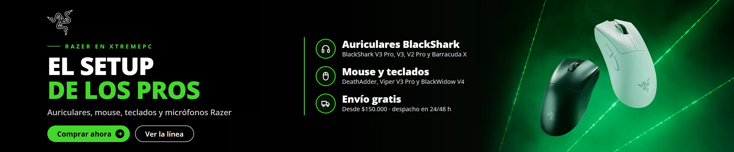 Razer en Jazz Pc: auriculares BlackShark y Barracuda X, mouse DeathAdder y Viper V3 Pro, teclados BlackWidow y Huntsman y micrófonos Seiren