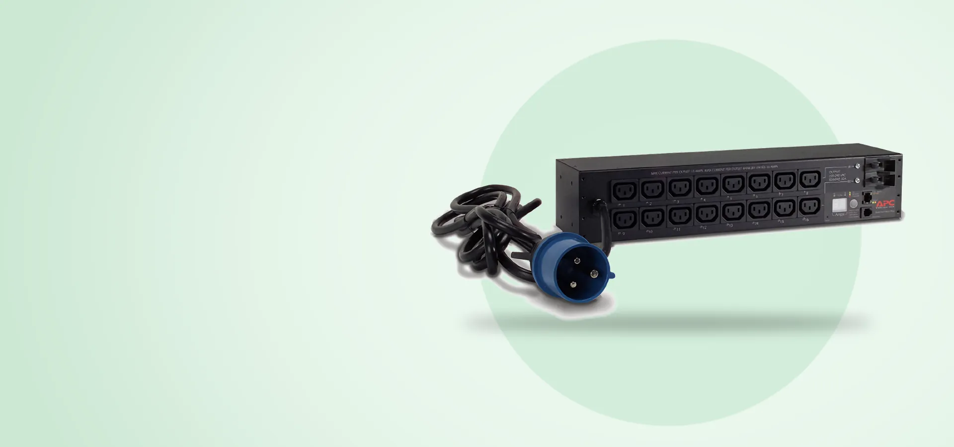 PDU APC AP7922B de 2U para rack, con 16 tomas C13 y cable con ficha IEC 60309 azul