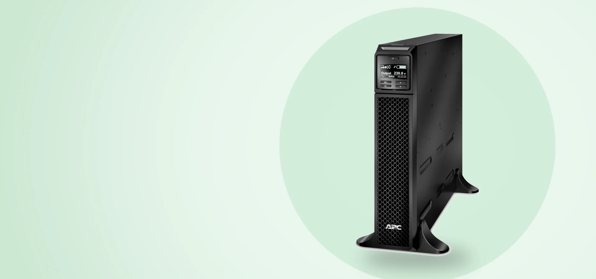 UPS APC Smart-UPS SRT de 3 kVA en torre, vista en perspectiva