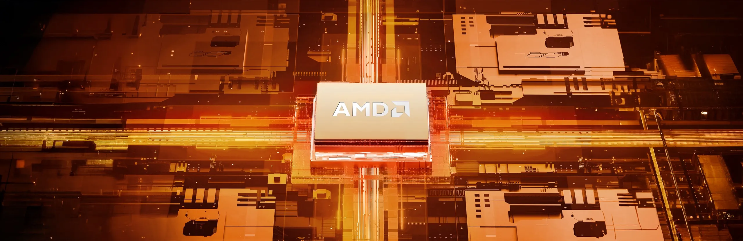 Procesador AMD Ryzen AI sobre una placa iluminada