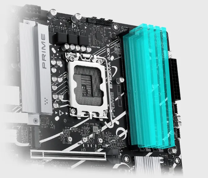 Ranuras de memoria DDR5 de la Prime B760M-A AX6 II