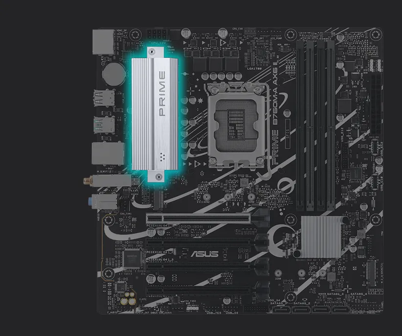 Disipador del VRM resaltado en la Prime B760M-A AX6 II