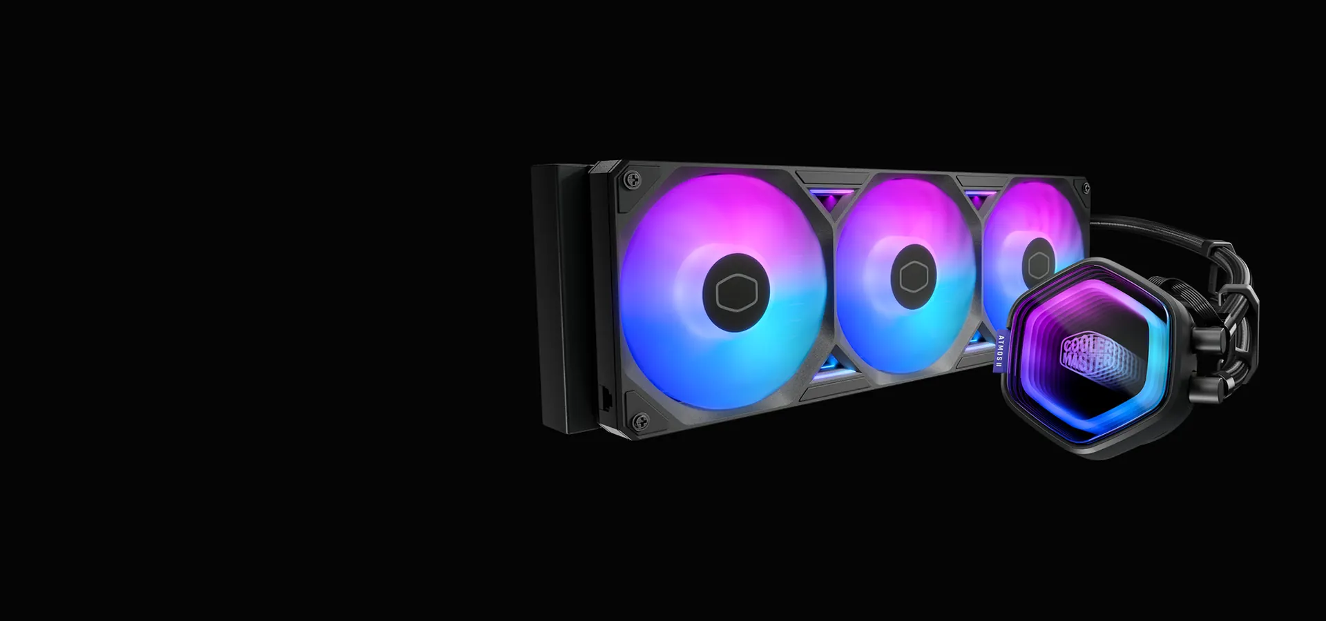 Refrigeración líquida Cooler Master MasterLiquid Atmos II 360 ARGB negra con tres ventiladores y bomba de perfil bajo