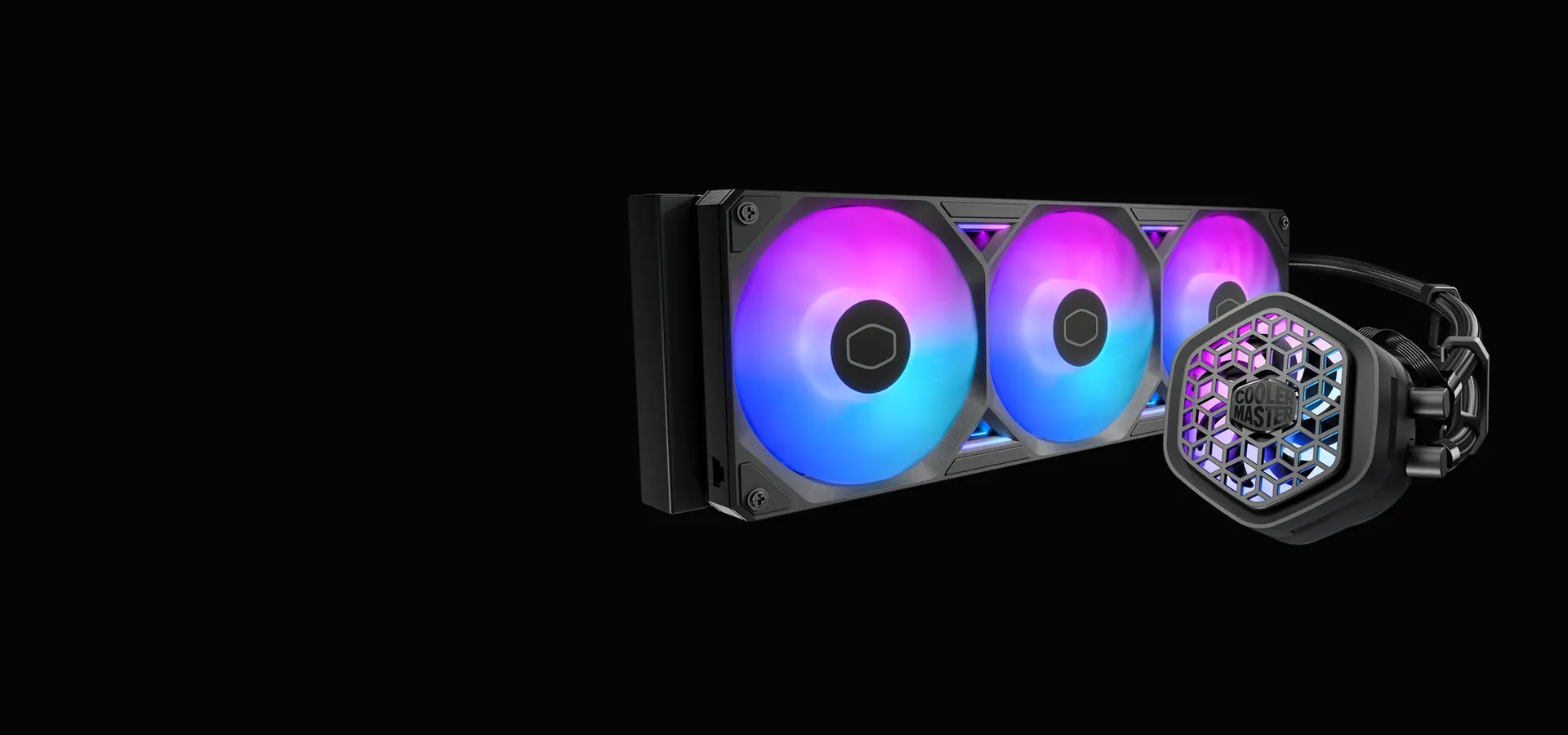 Refrigeración líquida Cooler Master MasterLiquid Atmos II 360 VRM Fan ARGB negra con tres ventiladores y bomba con ventilador VRM