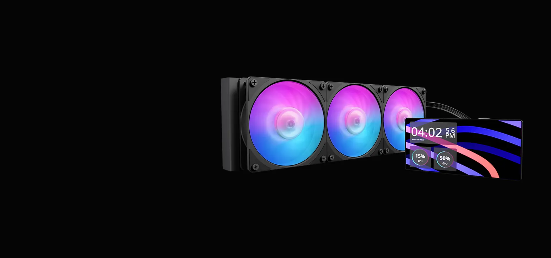 Refrigeración líquida Cooler Master MasterLiquid Core LCD 6 pulgadas 360 negra con tres ventiladores ARGB y pantalla en la bomba