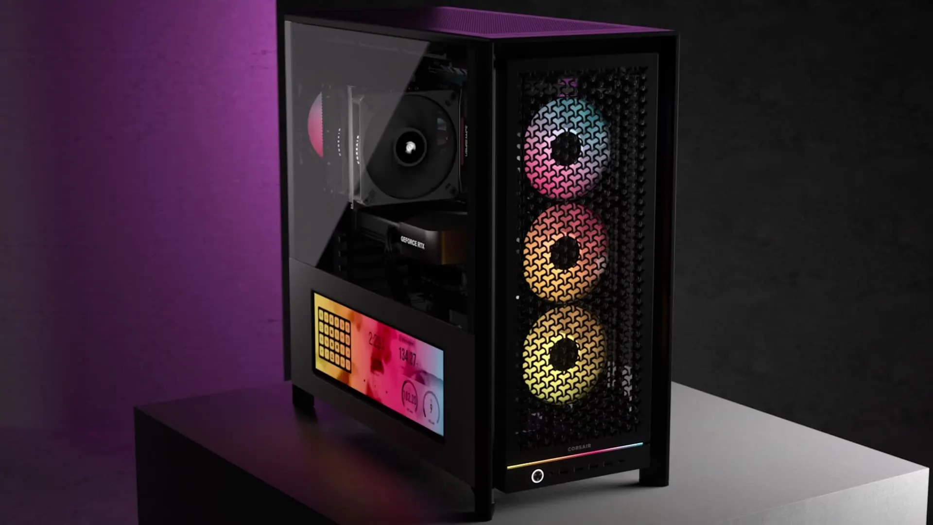 Gabinete Corsair FRAME 4000D LCD RS ARGB negro con pantalla táctil integrada
