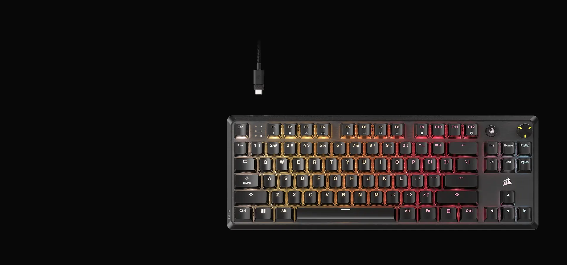 Teclado mecánico Corsair K70 CORE TKL RGB sin teclado numérico, con cable USB-C