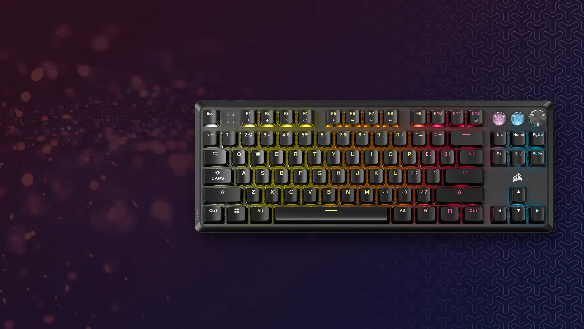 Teclado gamer Corsair K70 PRO TKL de efecto Hall con iluminación RGB, visto desde arriba