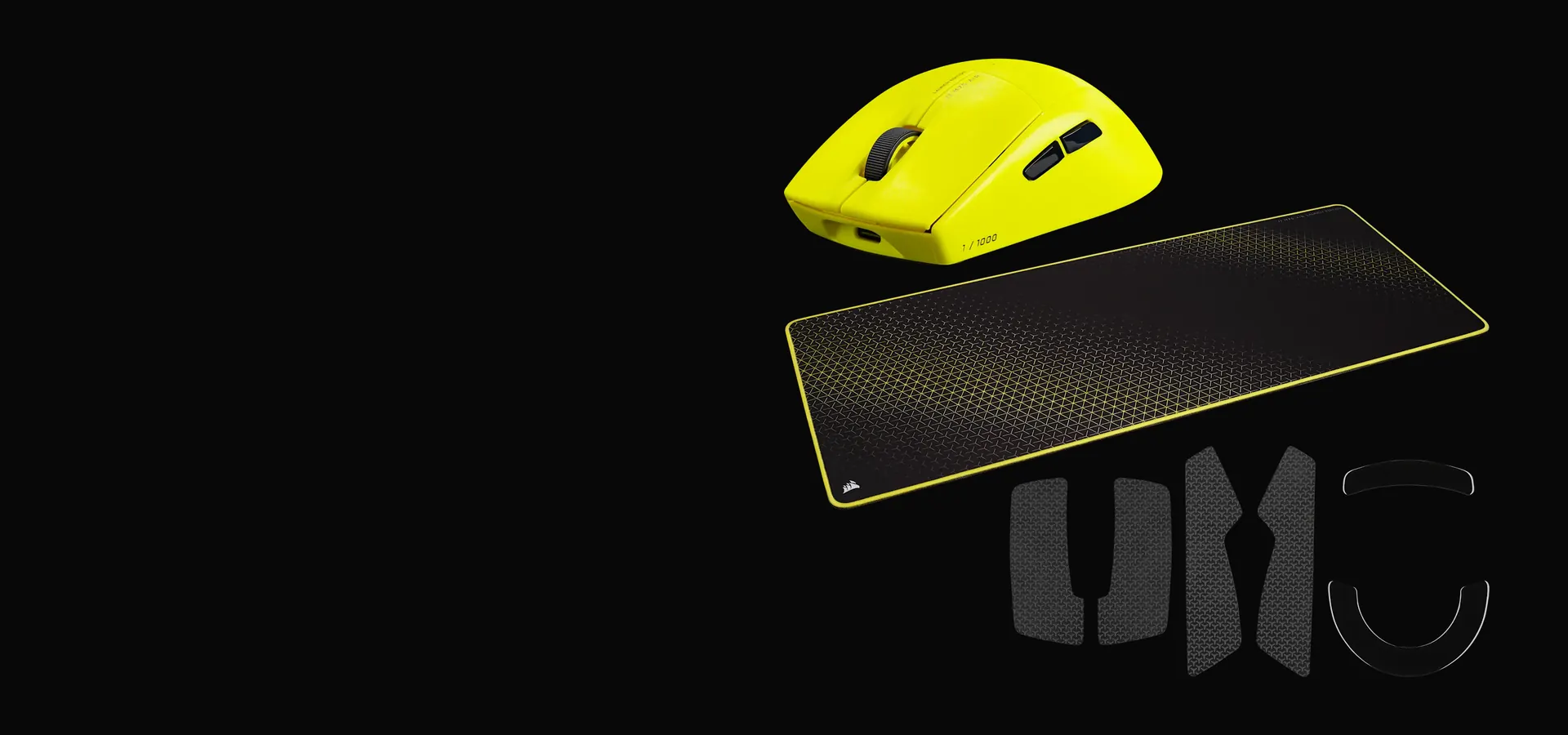 Mouse inalámbrico Corsair M75 AIR amarillo con mouse pad, patas de vidrio y grip tape