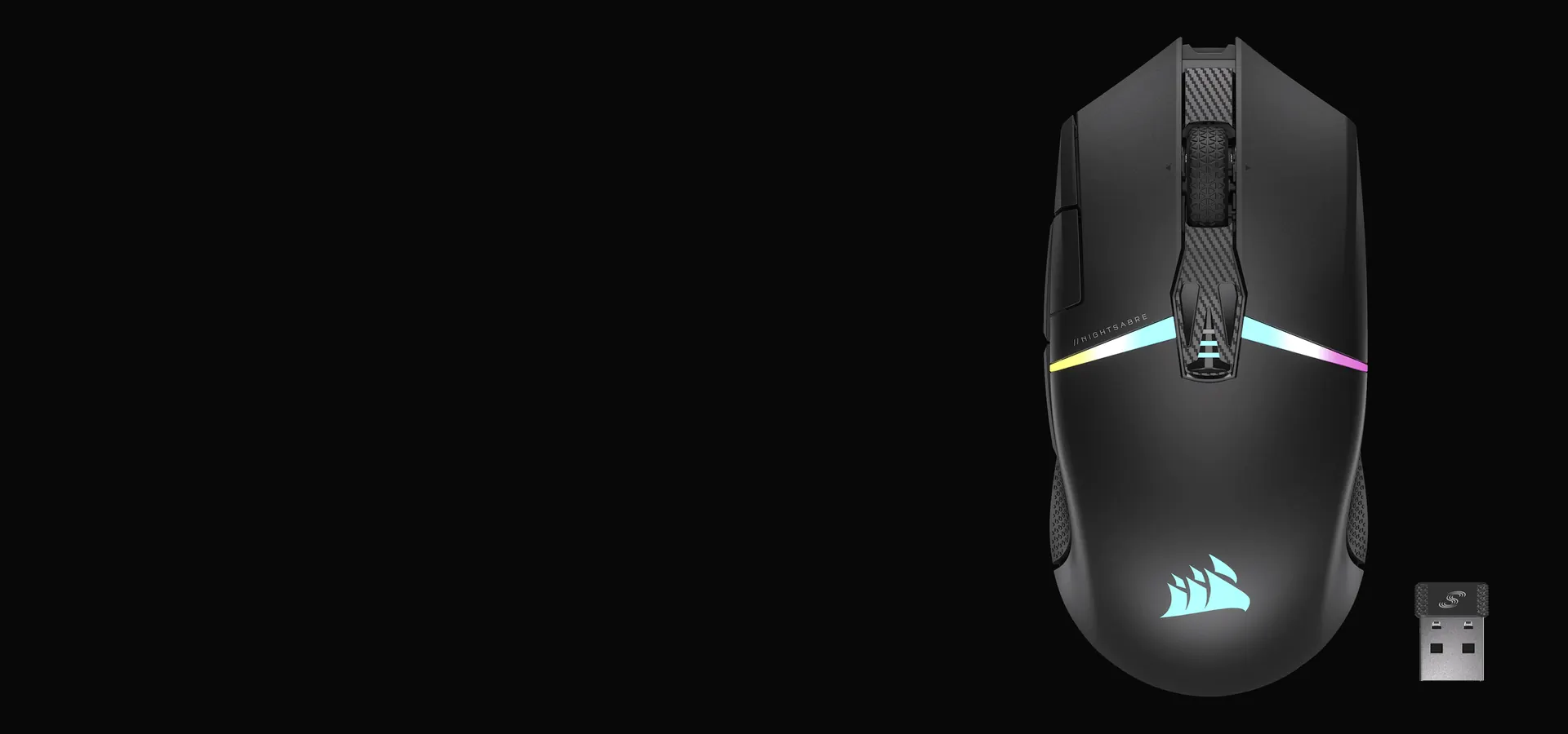 Mouse gamer inalámbrico Corsair NIGHTSABRE WIRELESS negro con iluminación RGB y receptor USB