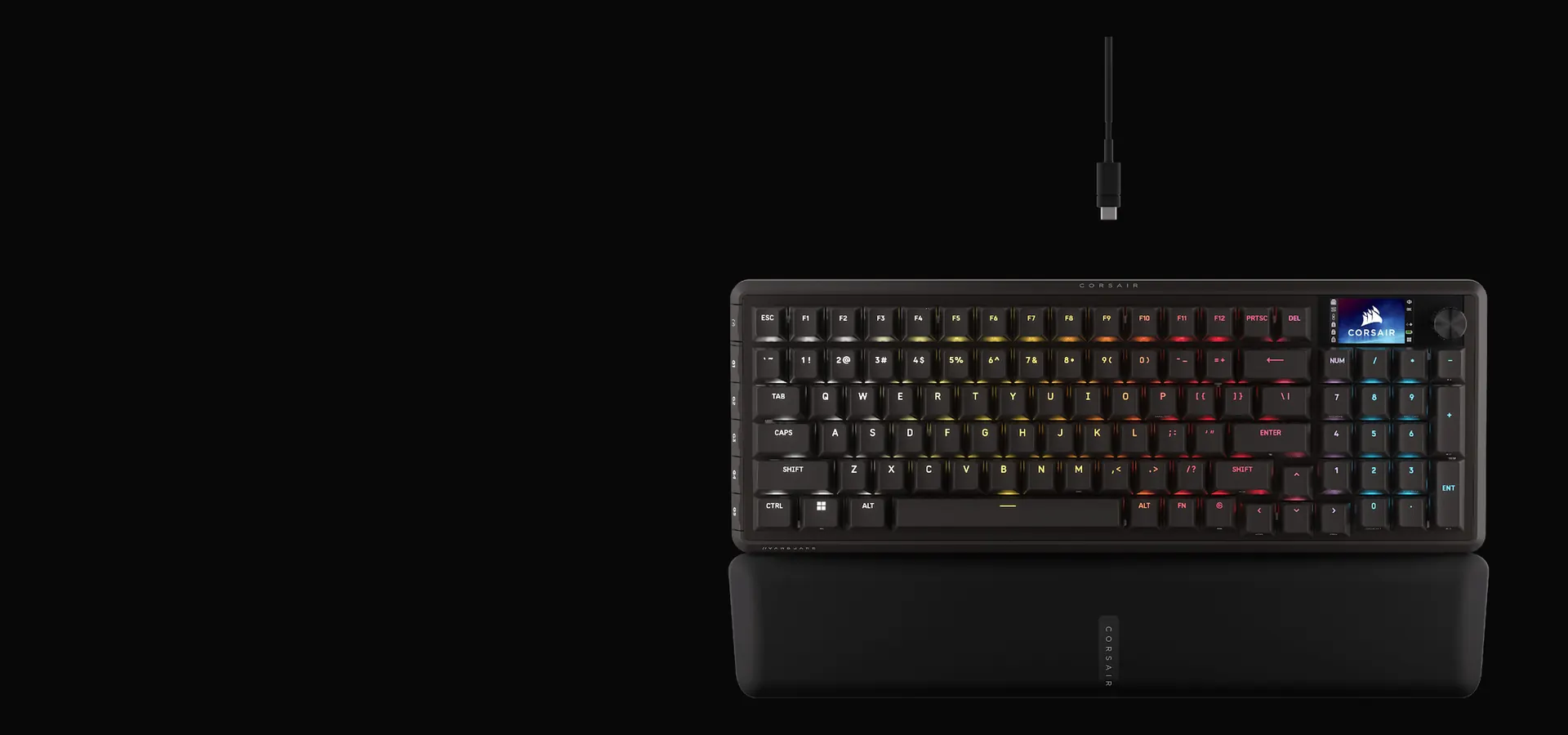 Teclado gamer Corsair Vanguard 96 Wireless con pantalla LCD, dial giratorio y reposamuñecas magnético