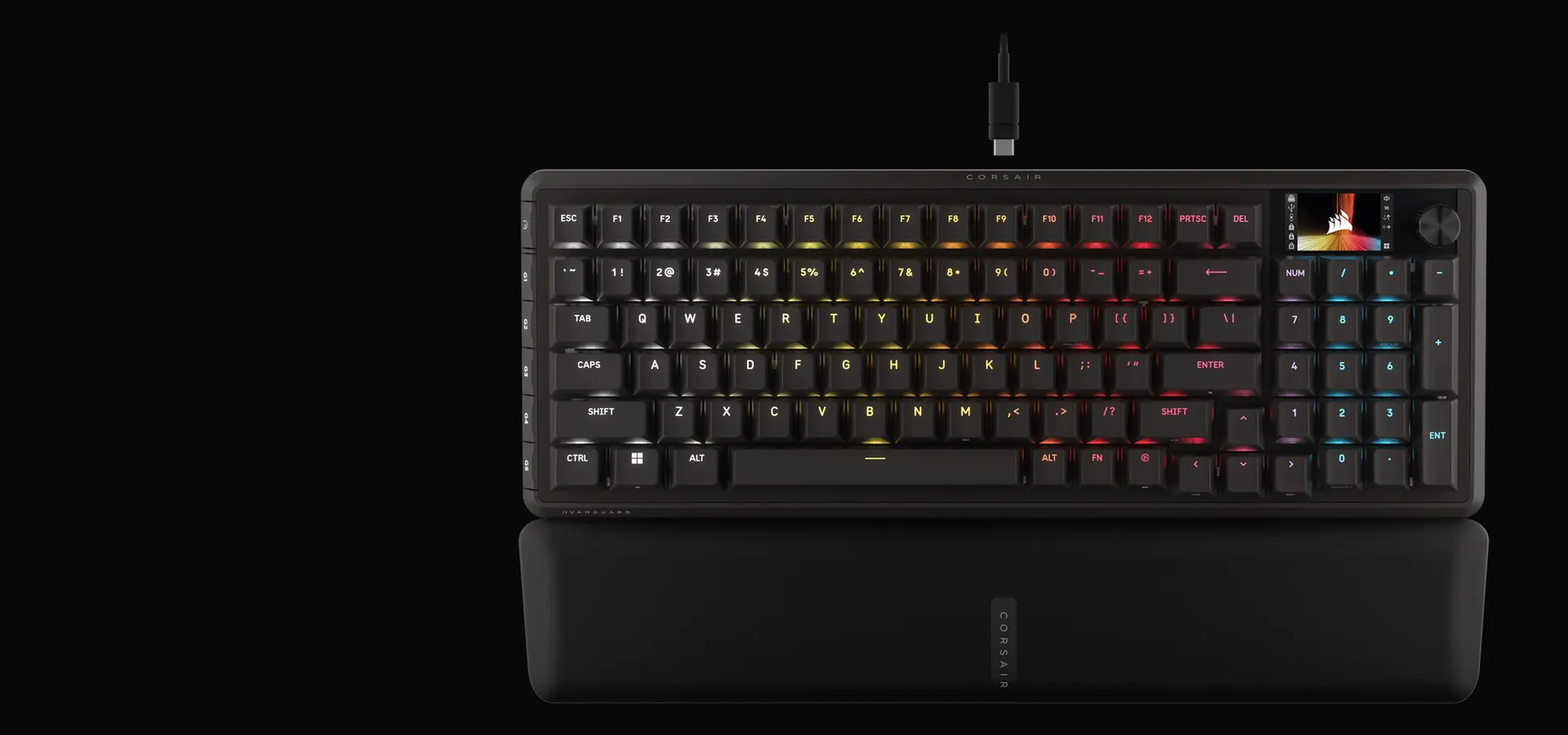 Teclado gamer Corsair VANGUARD PRO 96 negro con pantalla LCD y reposamuñecas