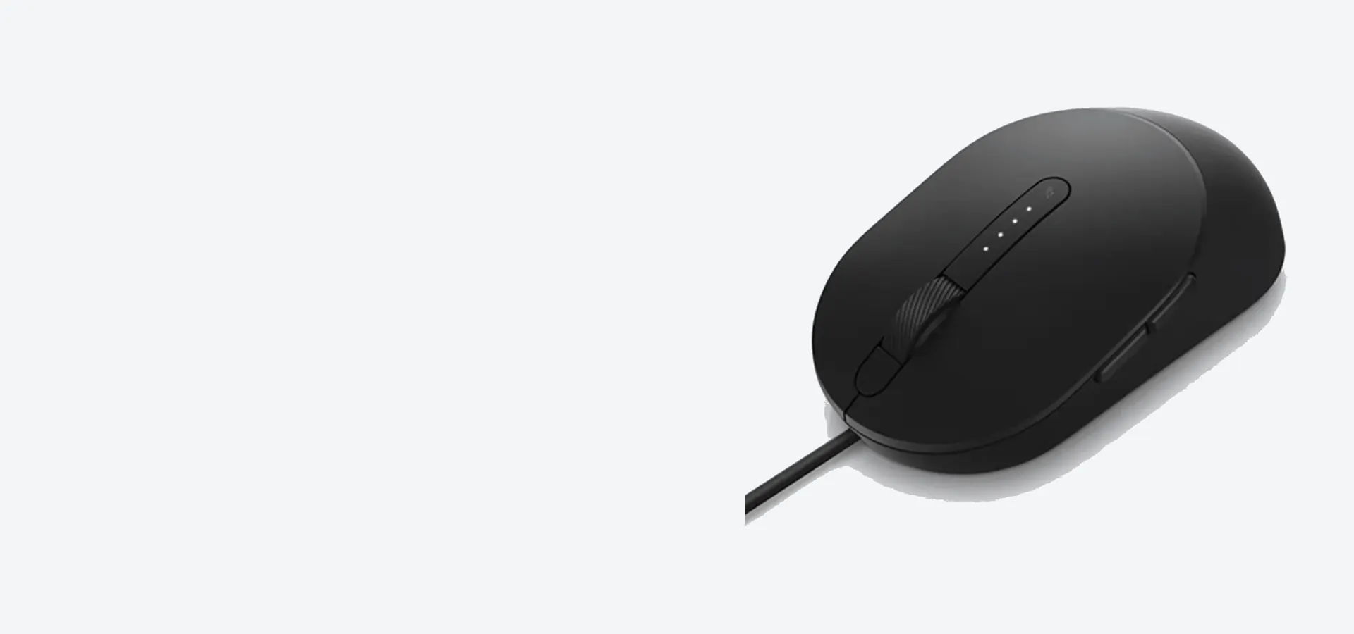 Mouse láser con cable Dell Pro MS3220 negro, visto en perspectiva