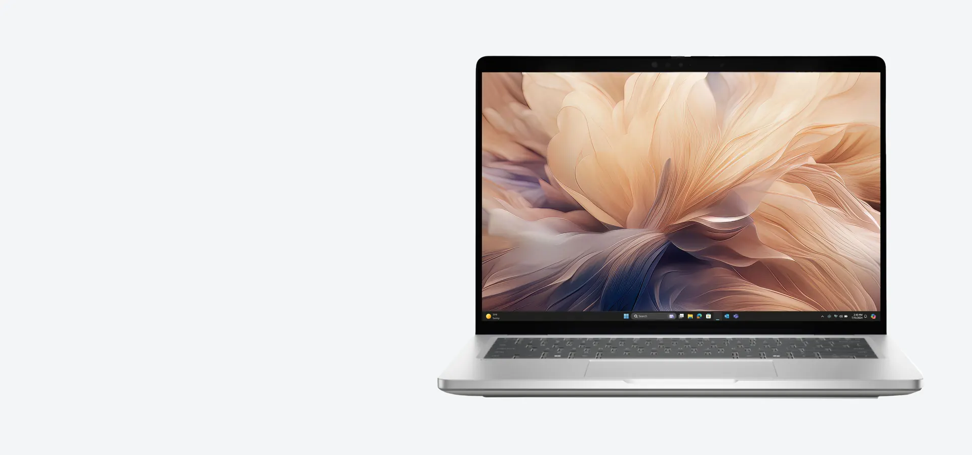 Notebook Dell Pro Plus 14 PB14250 plateada, vista frontal abierta