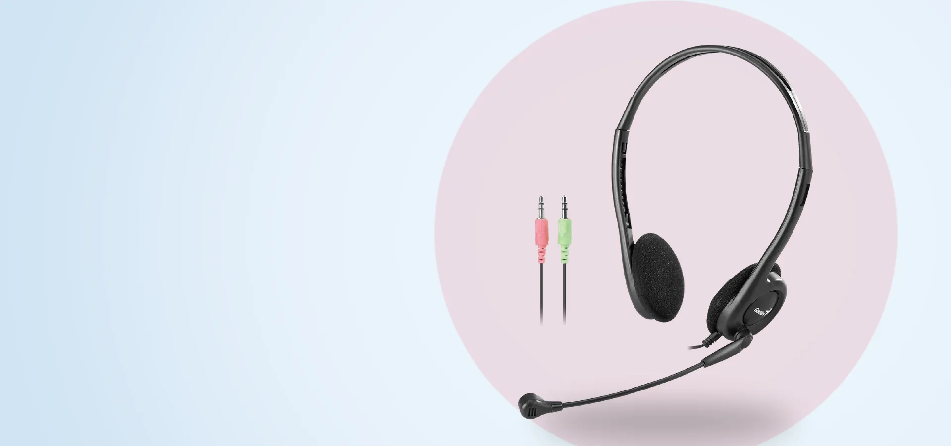 Auriculares livianos Genius HS-200C en negro, con micrófono y dos conectores de 3,5 mm