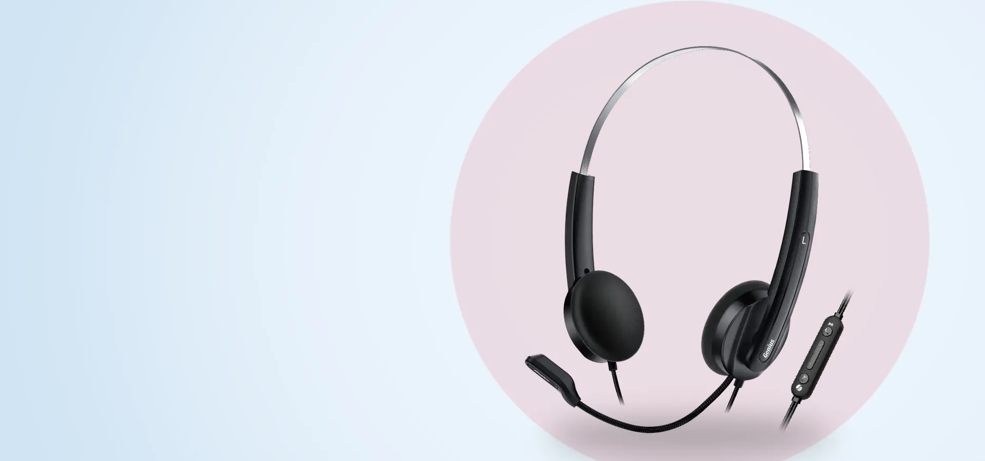 Auriculares USB Genius HS-220U AI Copilot en negro, con micrófono flexible y control en el cable