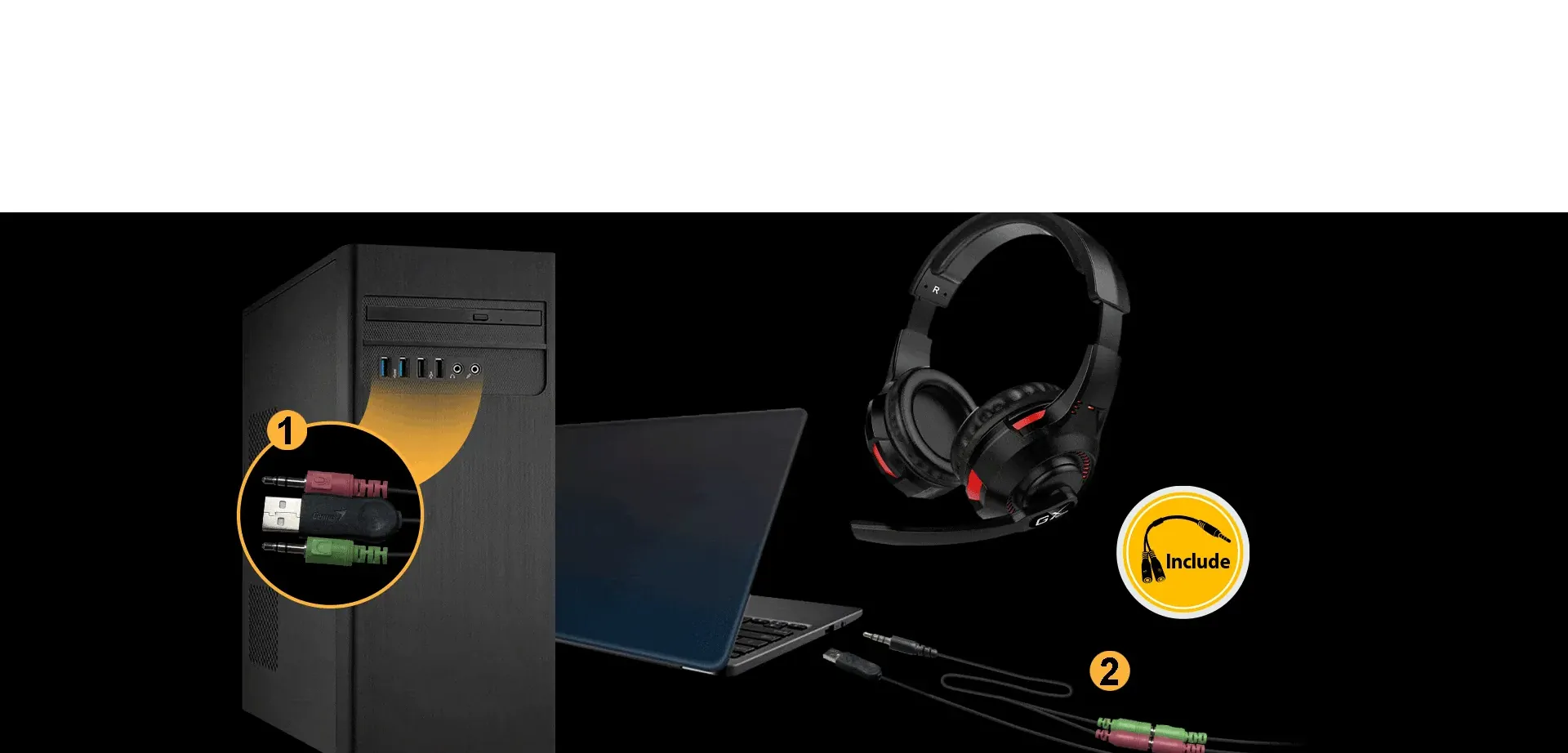 Dos conectores 3,5 mm y USB