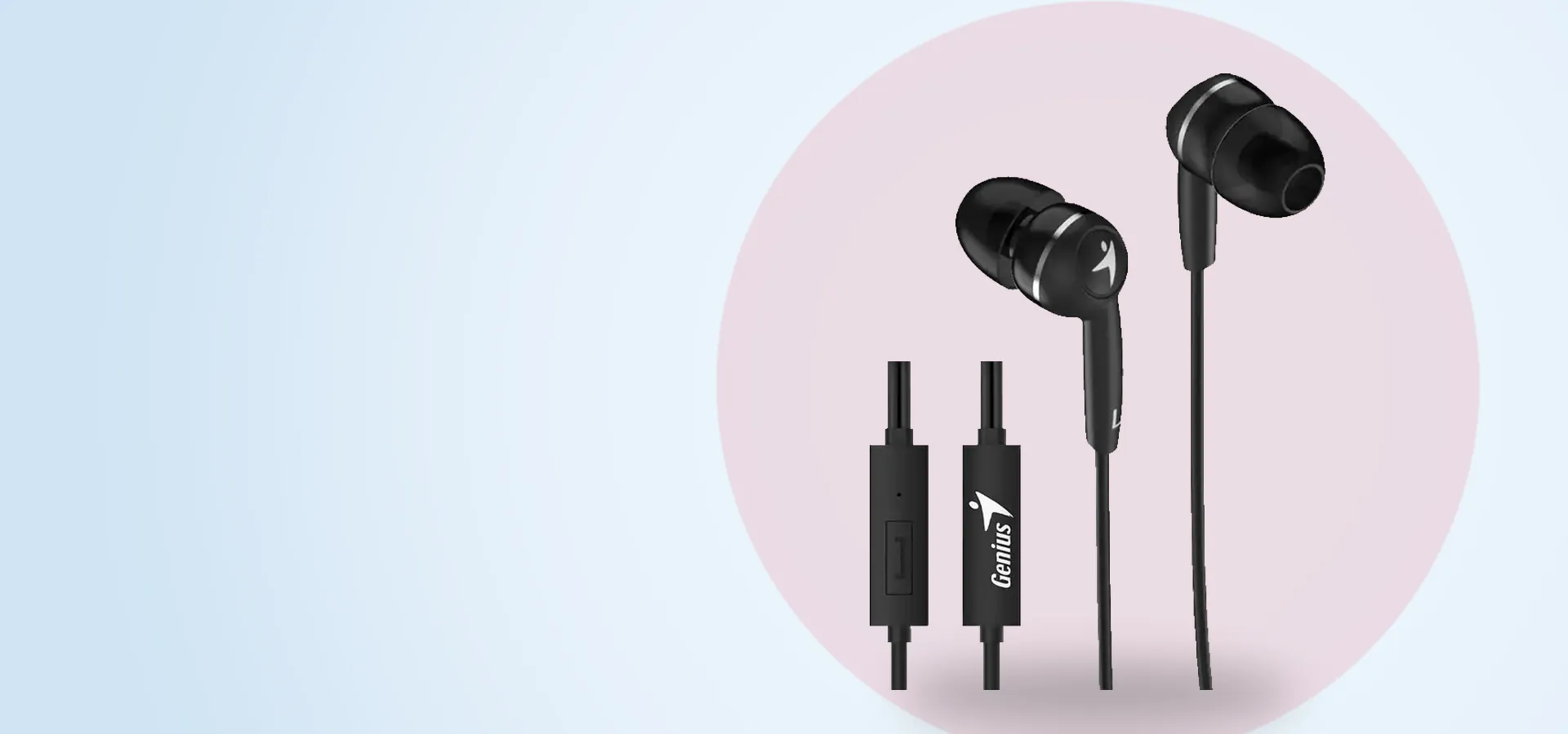 Auriculares intrauditivos Genius HS-M320 en negro, con micrófono y botón en el cable