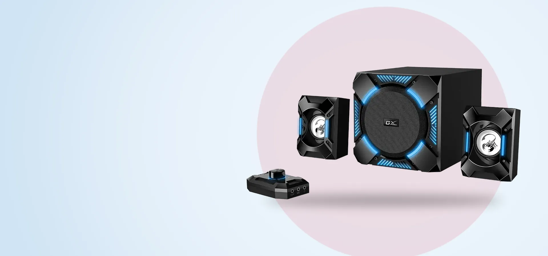 Sistema de parlantes gaming Genius SW-G2.1 1200 con subwoofer, dos satélites y módulo de control