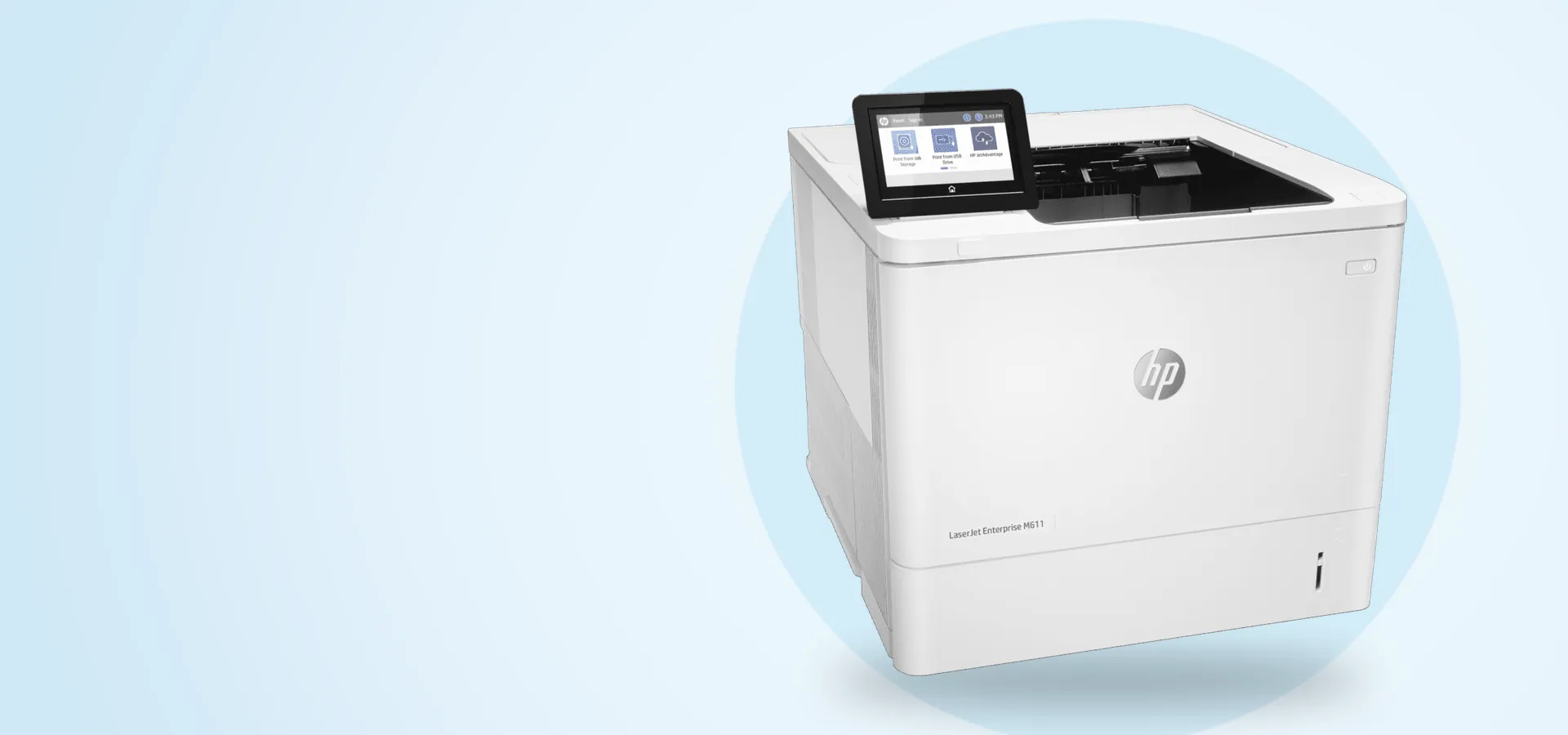 Impresora HP LaserJet Enterprise M611dn monocromática, vista en perspectiva