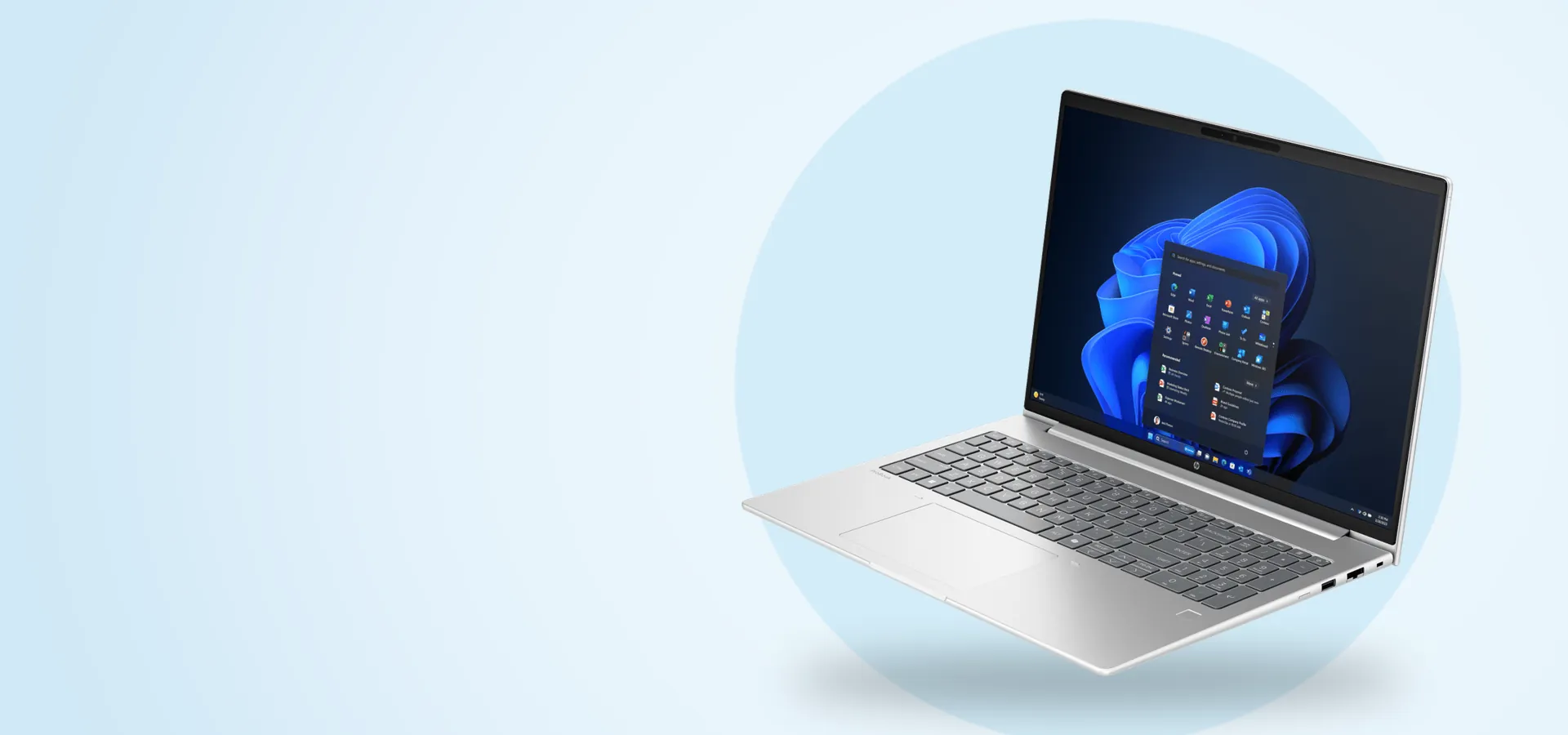 Notebook HP ProBook 4 G1i de 16 pulgadas abierta, vista en perspectiva