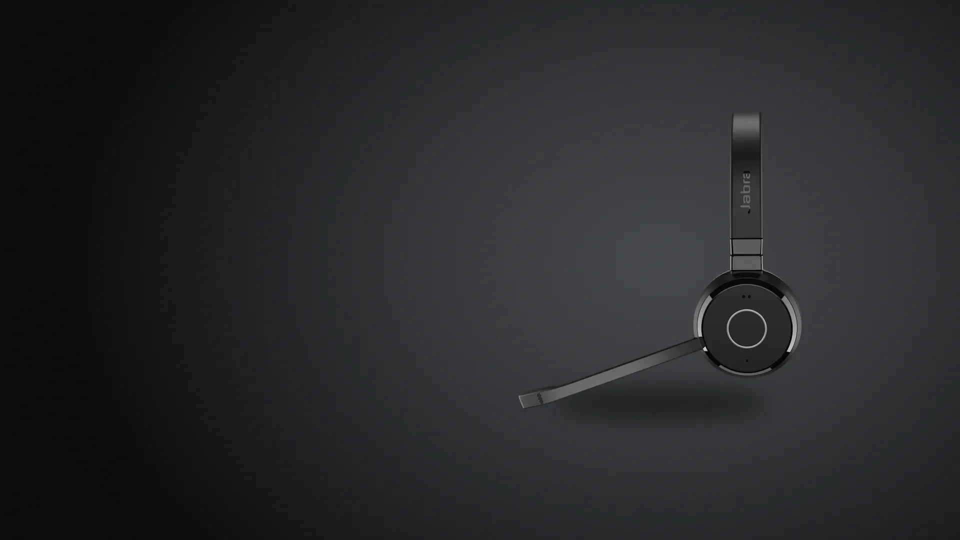 Jabra Evolve 65 TE visto de costado, con el micrófono boom
