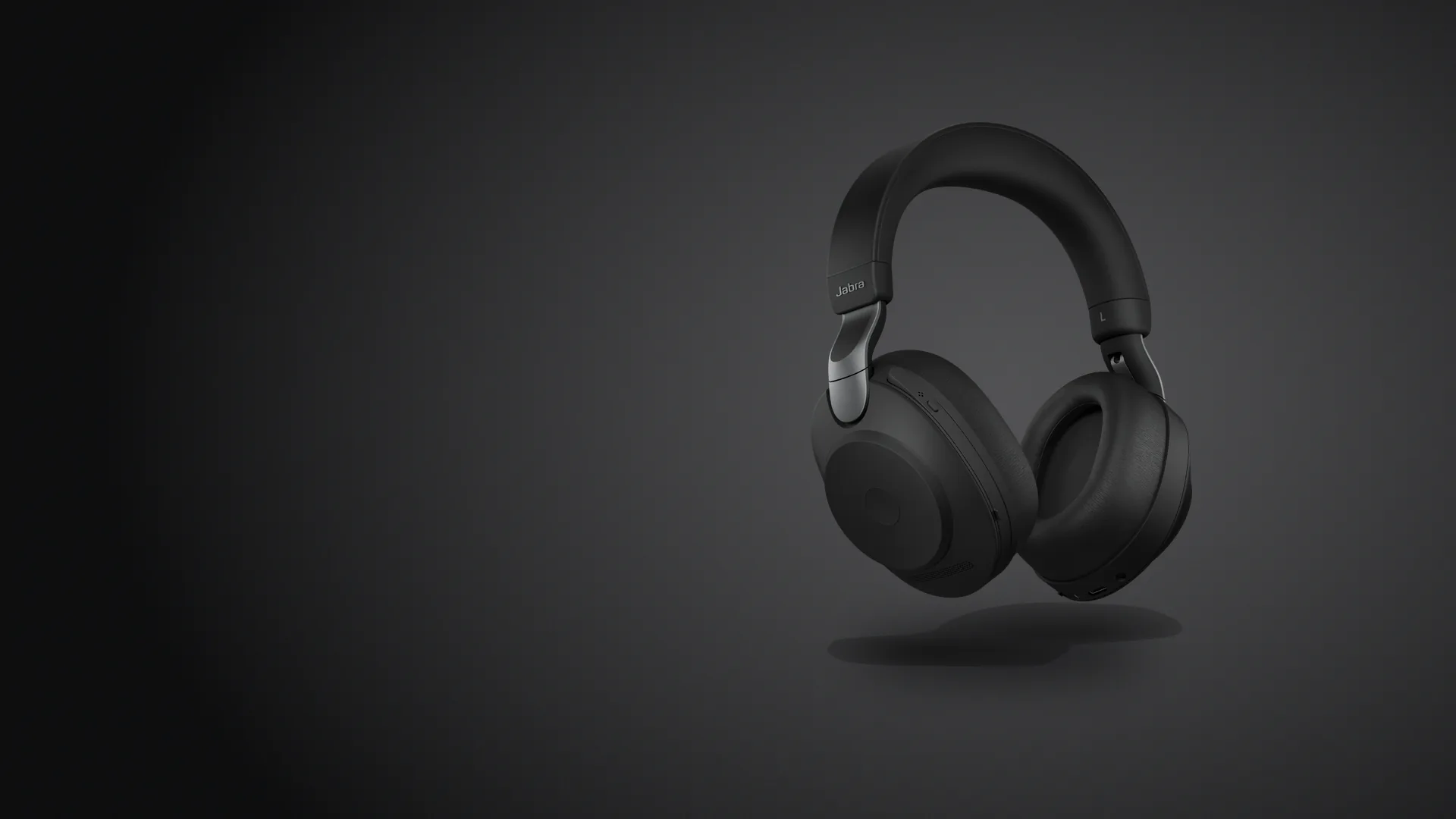 Jabra Evolve2 85 negro con el brazo del micrófono guardado