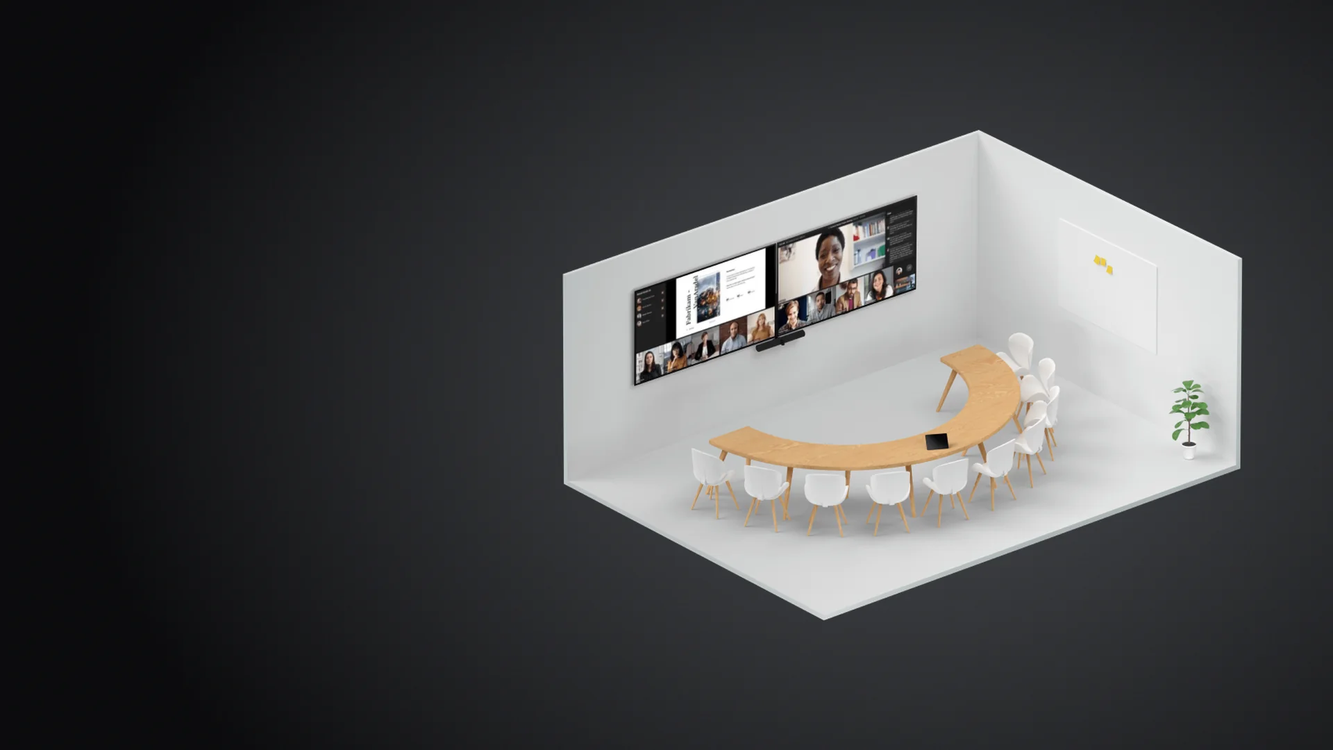 Ilustración de una sala de reuniones equipada con el PanaCast 50 Video Bar System