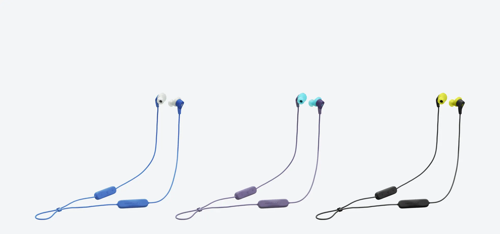 Auriculares deportivos JBL Endurance Run 3 en azul, violeta y negro con lima