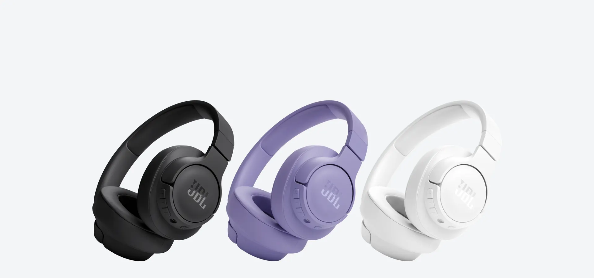Auriculares over-ear JBL Tune 720BT en negro, violeta y blanco
