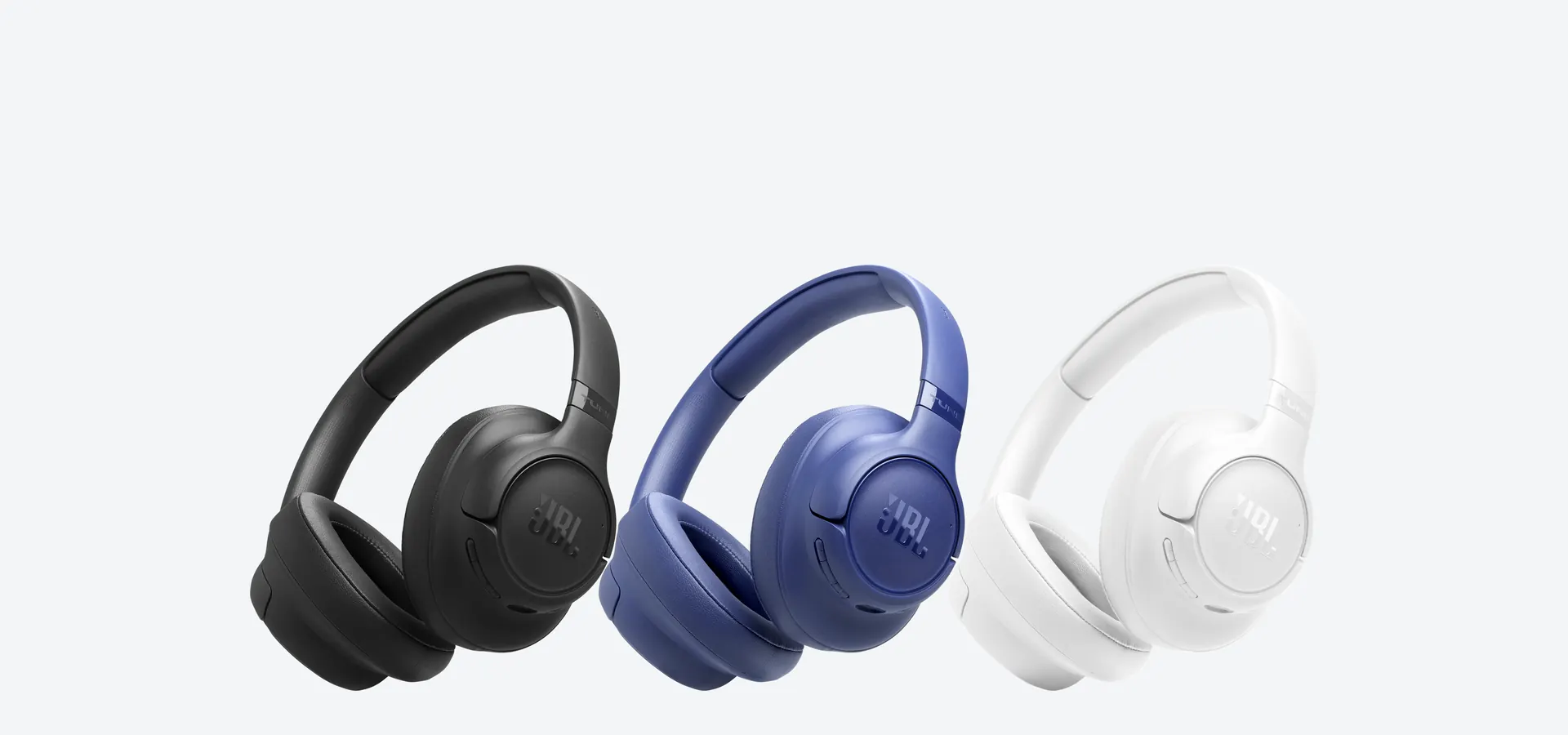 Auriculares over-ear JBL Tune 730BT en negro, azul y blanco