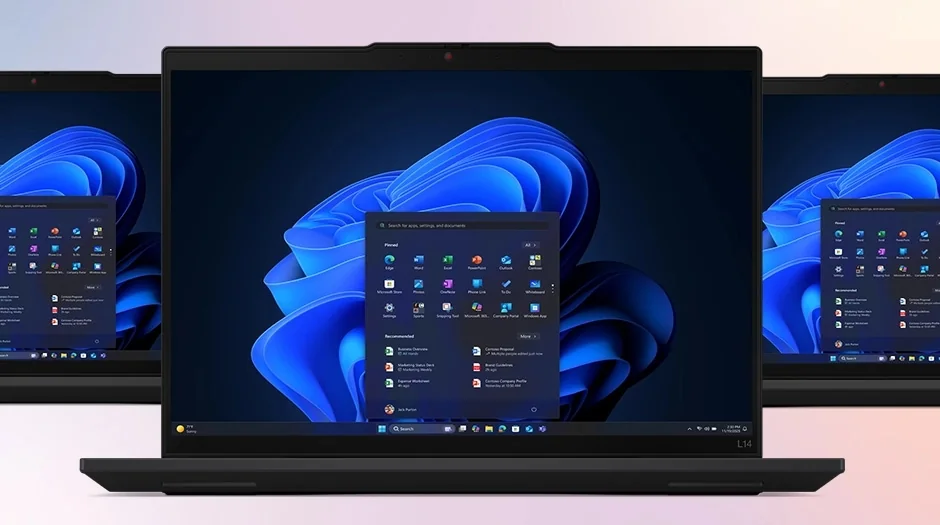 Tres notebooks ThinkPad L14 Gen 6 abiertas