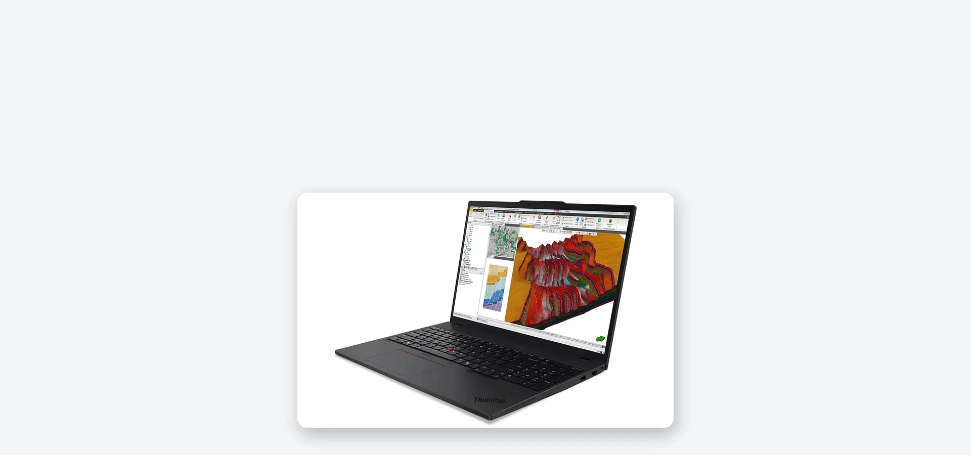 ThinkPad P16s Gen 4 con un modelo 3D de terreno en pantalla