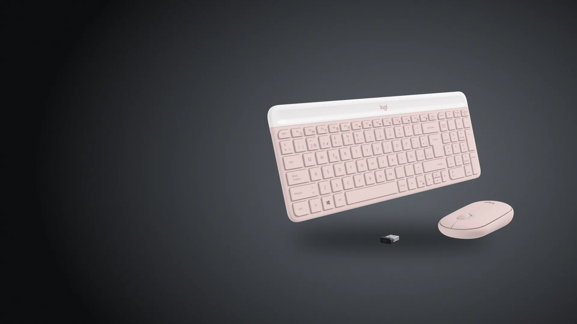 Teclado y mouse MK470 rosa con su receptor USB