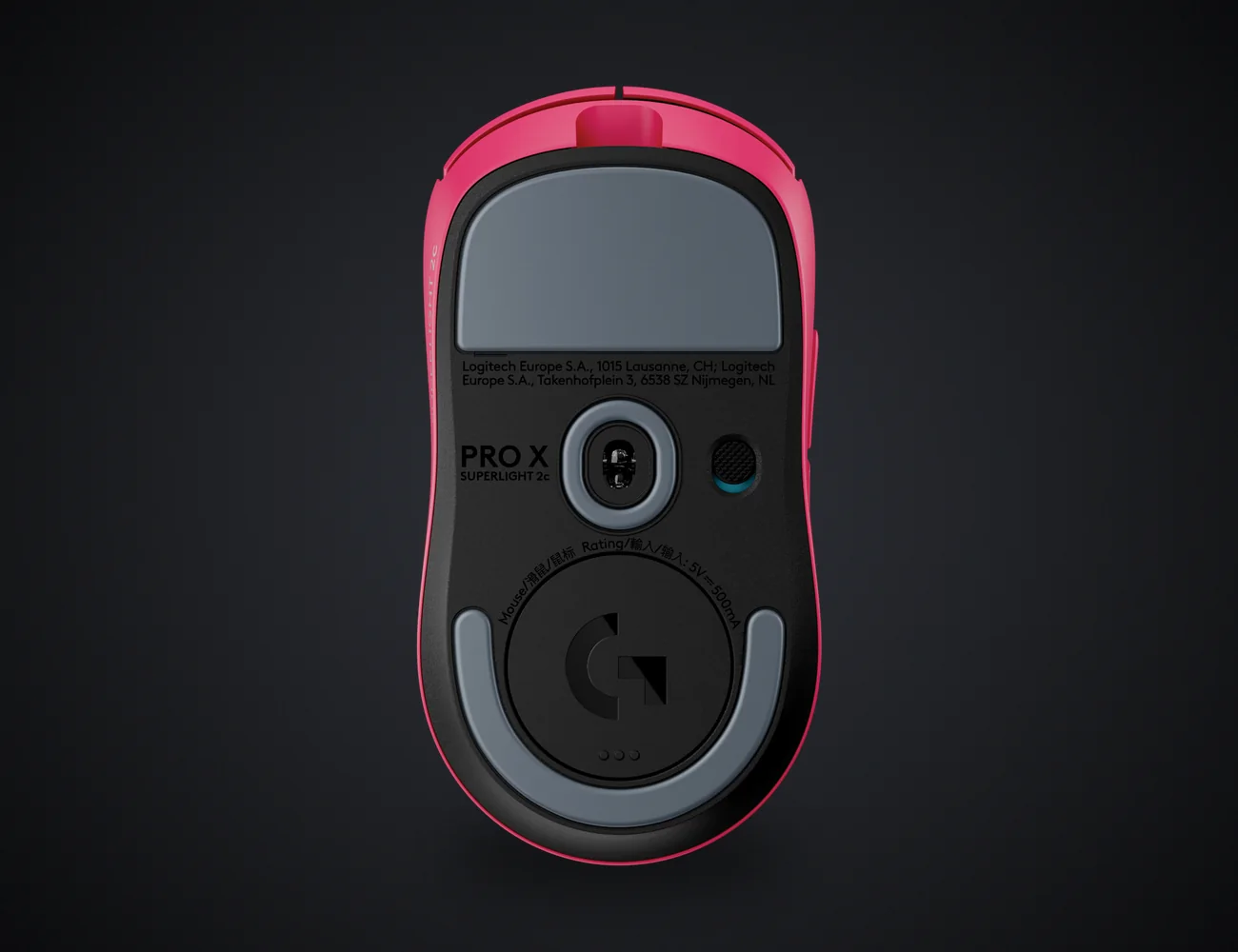 Base del PRO X SUPERLIGHT 2c magenta con las patas de PTFE