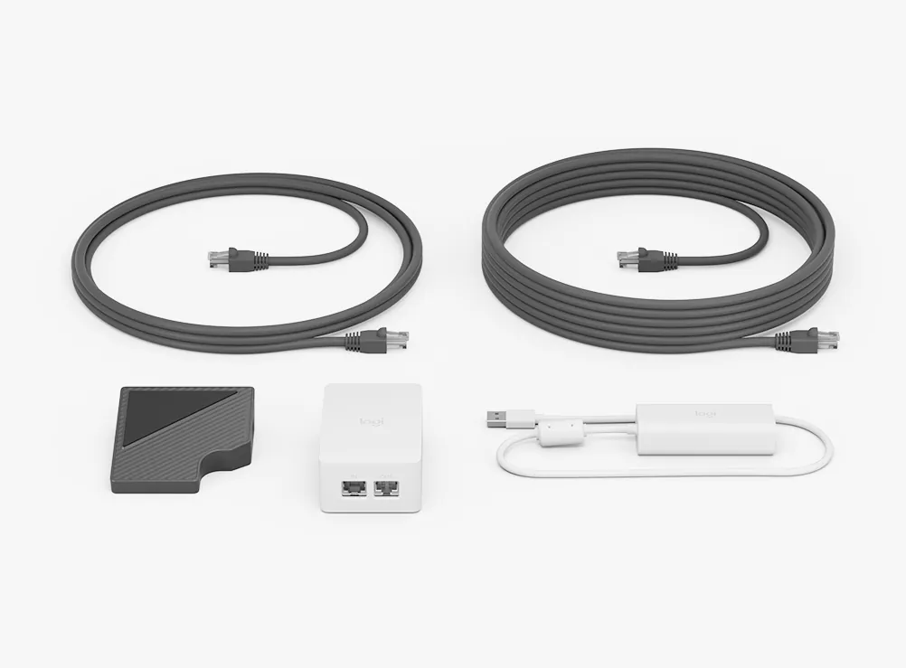 Kit Cat5e del Logitech Tap: cables, receptor, transceptor y fuente