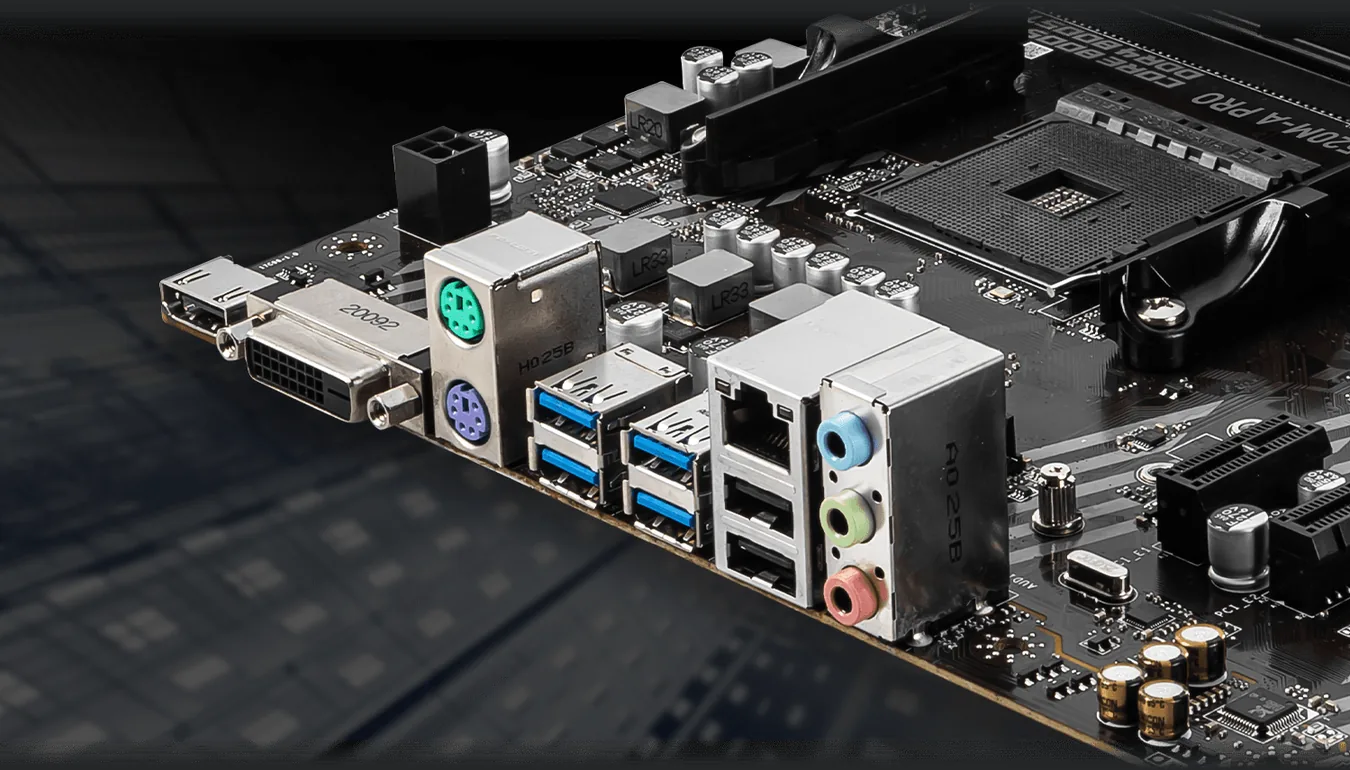 Panel trasero de la MSI A520M-A PRO con HDMI, DVI-D, USB y LAN