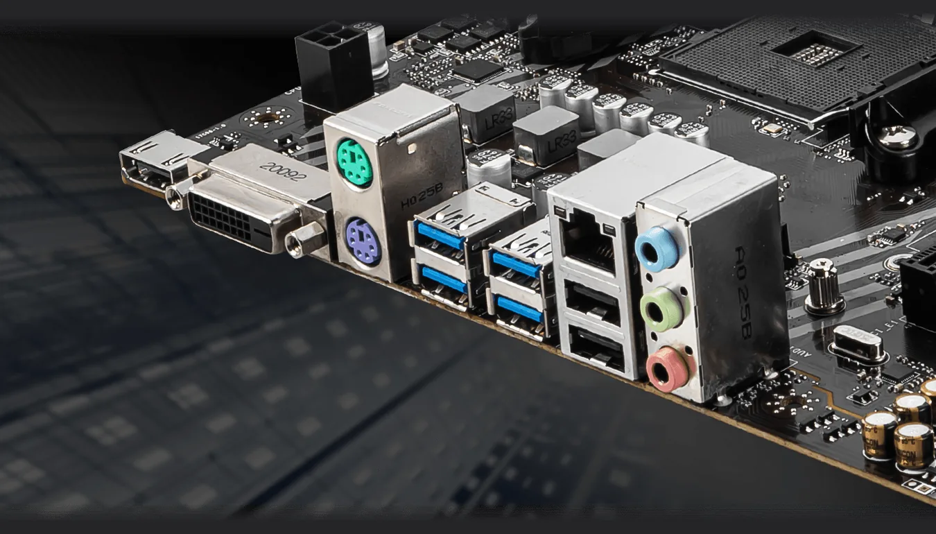 Panel trasero de la MSI B550M-A PRO con HDMI, DVI-D, USB y LAN