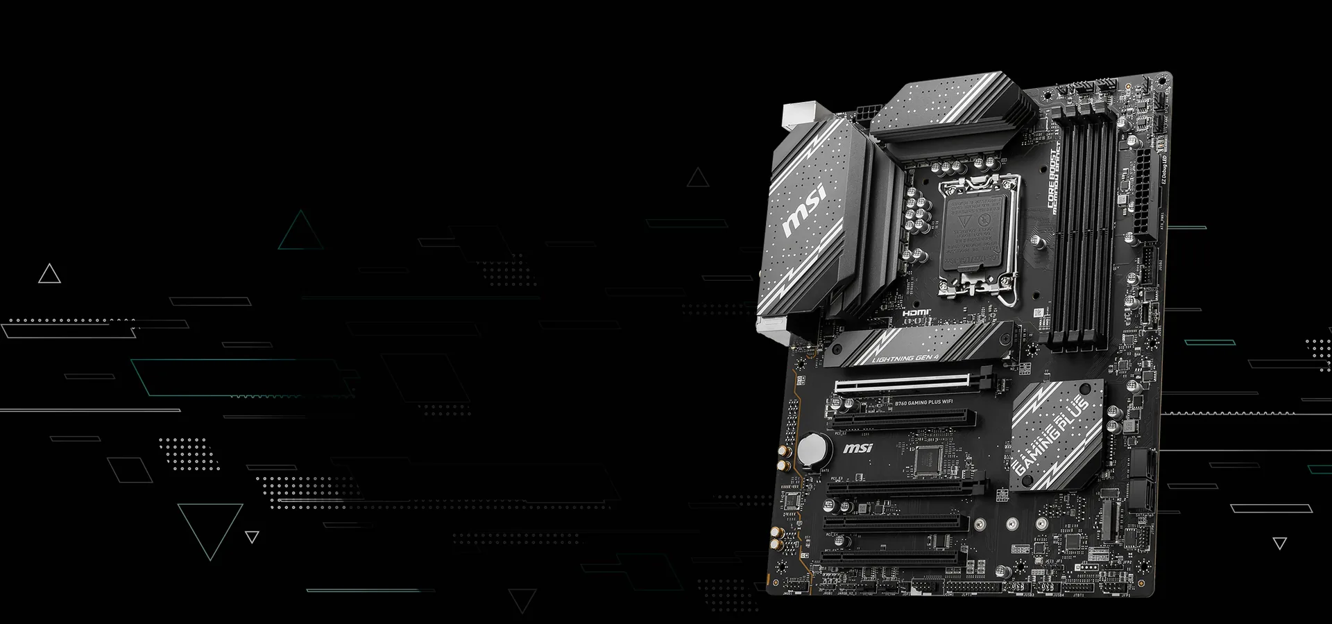 Motherboard MSI B760 GAMING PLUS WIFI negra y gris para Intel LGA 1700
