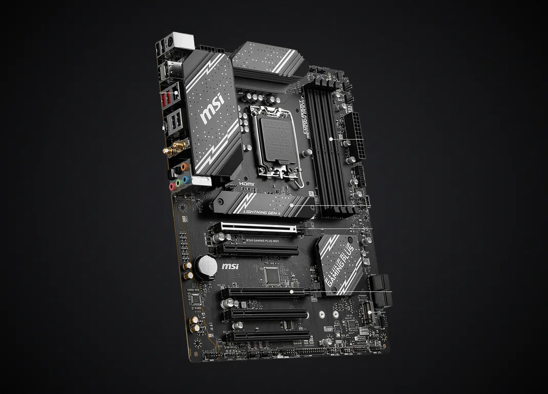 MSI B760 GAMING PLUS WIFI vista en perspectiva