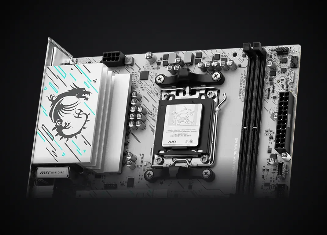 Disipadores blancos de los VRM y socket AM5 de la MSI B840M GAMING WIFI6E
