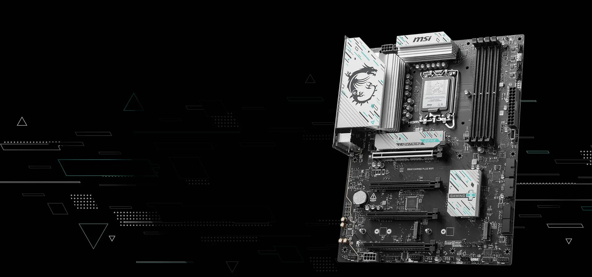 Motherboard MSI B860 GAMING PLUS WIFI blanca y negra para Intel LGA 1851