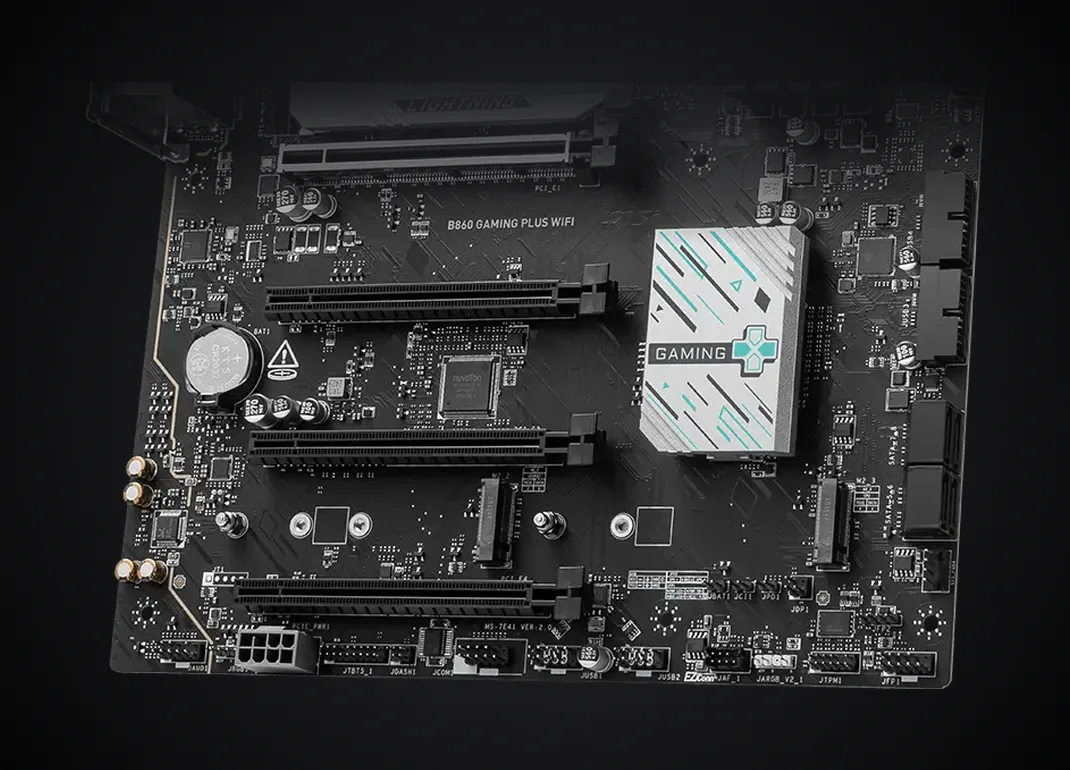 Ranuras M.2 y PCIe de la MSI B860 GAMING PLUS WIFI