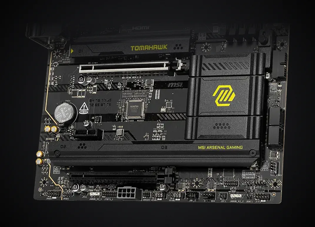 Ranuras M.2 y PCIe de la MSI MAG B860 TOMAHAWK WIFI