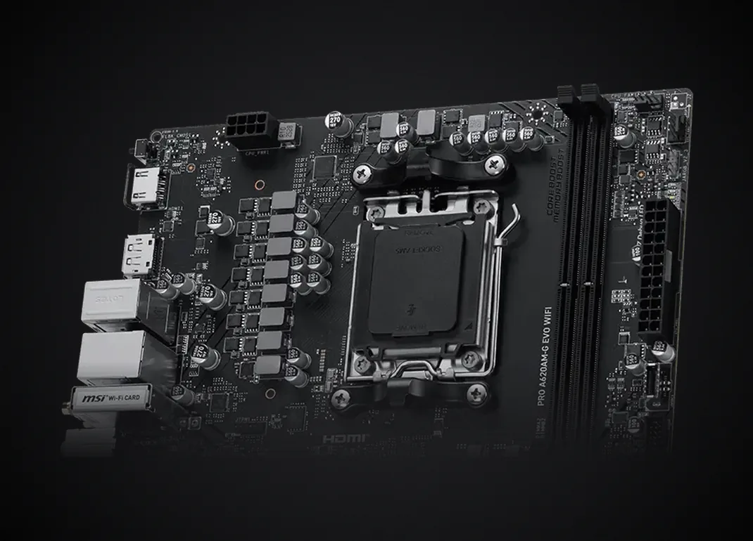 Socket AM5 y ranuras DDR5 de la MSI PRO A620AM-G EVO WIFI
