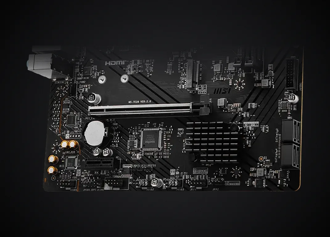 Ranuras PCIe y M.2 y disipador del chipset de la MSI PRO B650M-B