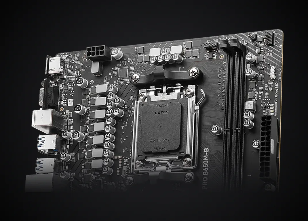 Socket AM5 y ranuras DDR5 de la MSI PRO B650M-B