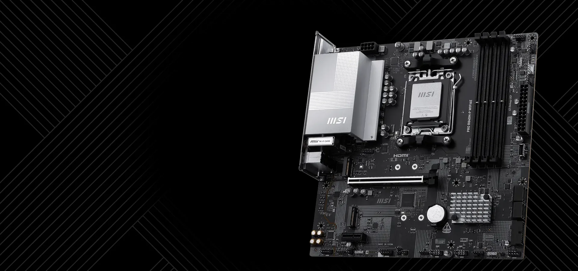 Motherboard MSI PRO B840M-P WIFI6E micro-ATX plateada y negra para AMD AM5